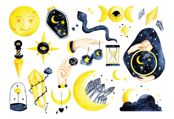 Download Mystic Astronomy Water Color Vector - Astronomy Collection
