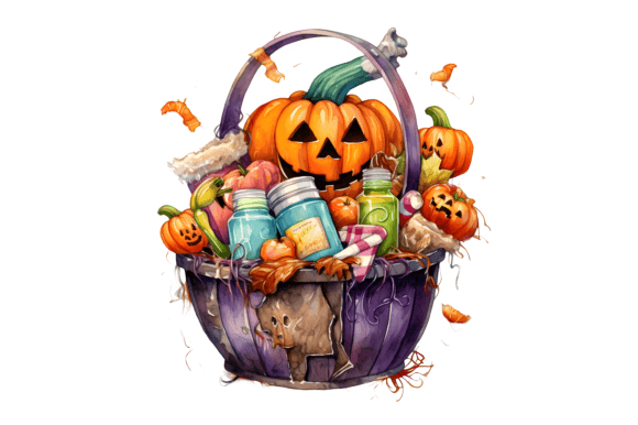 Download Watercolor Pumpkin Basket Sublimation - Watercolor pumpkin Collection