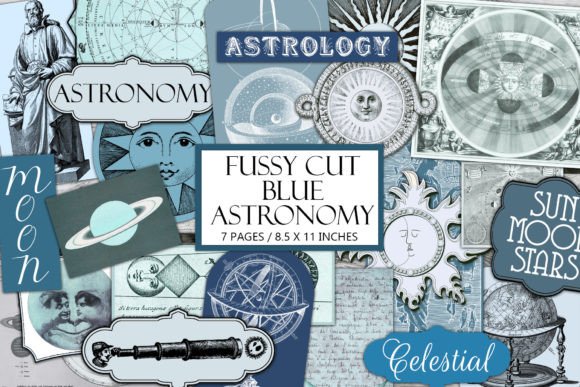Download Vintage Blue Astronomy Ephemera Kit - Astronomy Collection