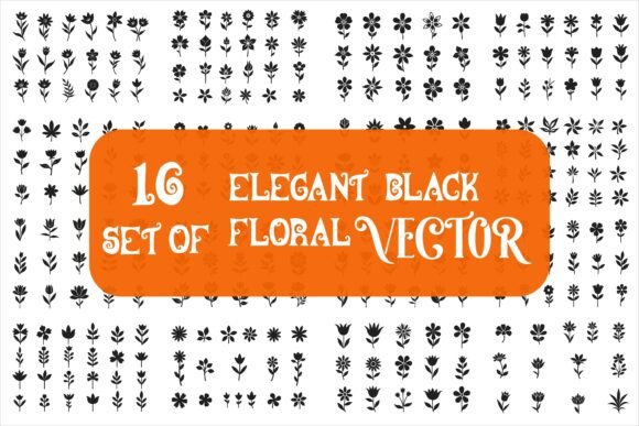 Download Set of 16 Elegant Black Floral Silhouett - Elegant Collection