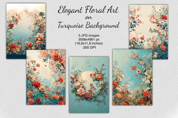 Download Elegant Floral Art on Turquoise Backgrou - Elegant Collection