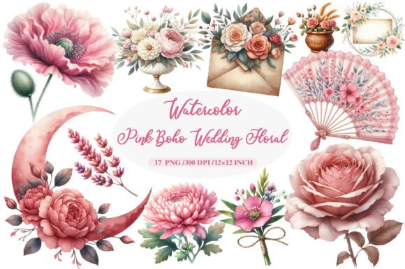 Download Pink Boho Wedding Floral Clipart - Wedding Collection
