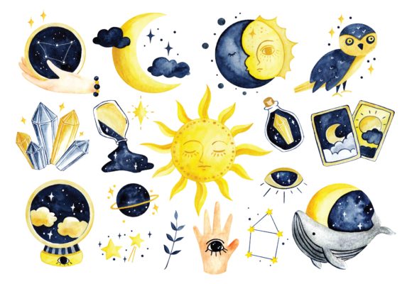 Download Mystic Astronomy in Water Color Vector - Astronomy Collection