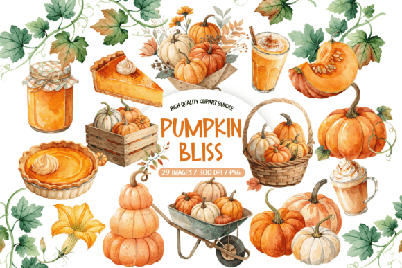 Download Watercolor Pumpkin &amp; Floral Clipart - Watercolor pumpkin Collection